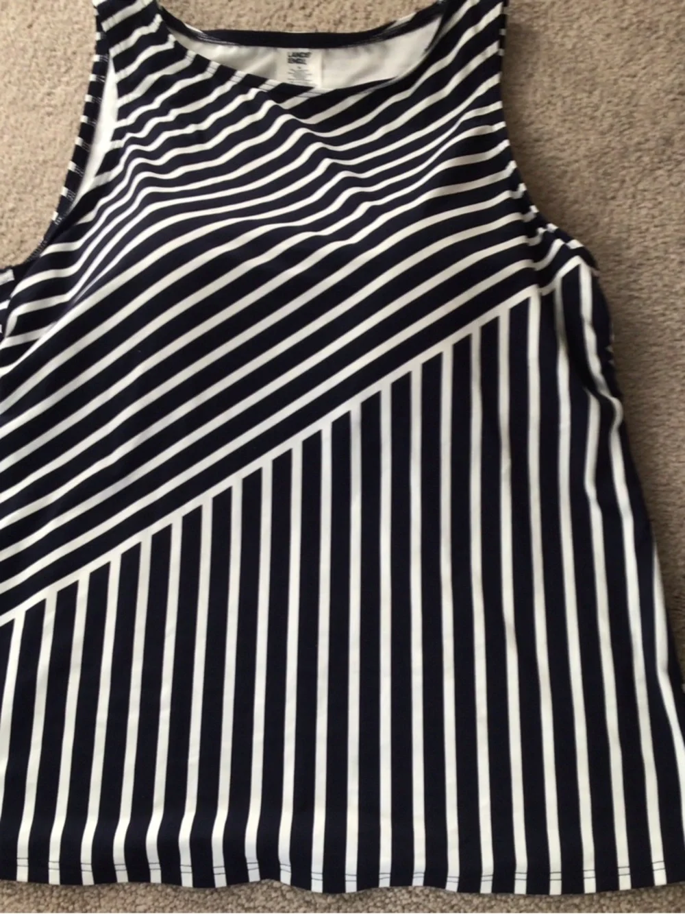 LANDS’ END TANKINI TOP- NAVY AND WHITE MIXED DIAGONAL STRIPE- SIZE 14 - Picture 2 of 7